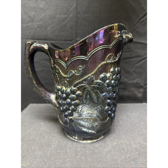 MCM Imperial Smoke Carnival Glass Embossed Grapes Water Pitcher Measures 8.25” b - Picture 1 of 8